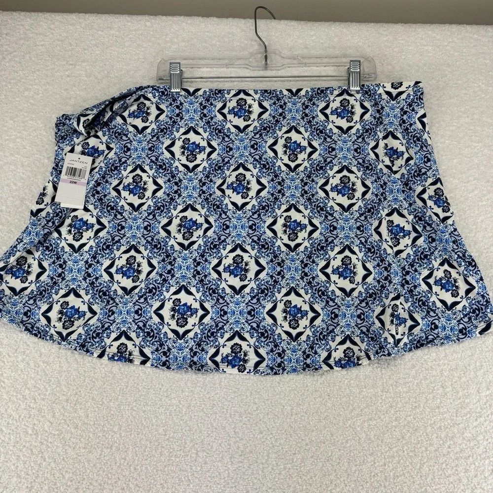 Jantzen‎ Wrap Front Printed Swim Over Skirt Cover Up 22W Blue Ceramic
